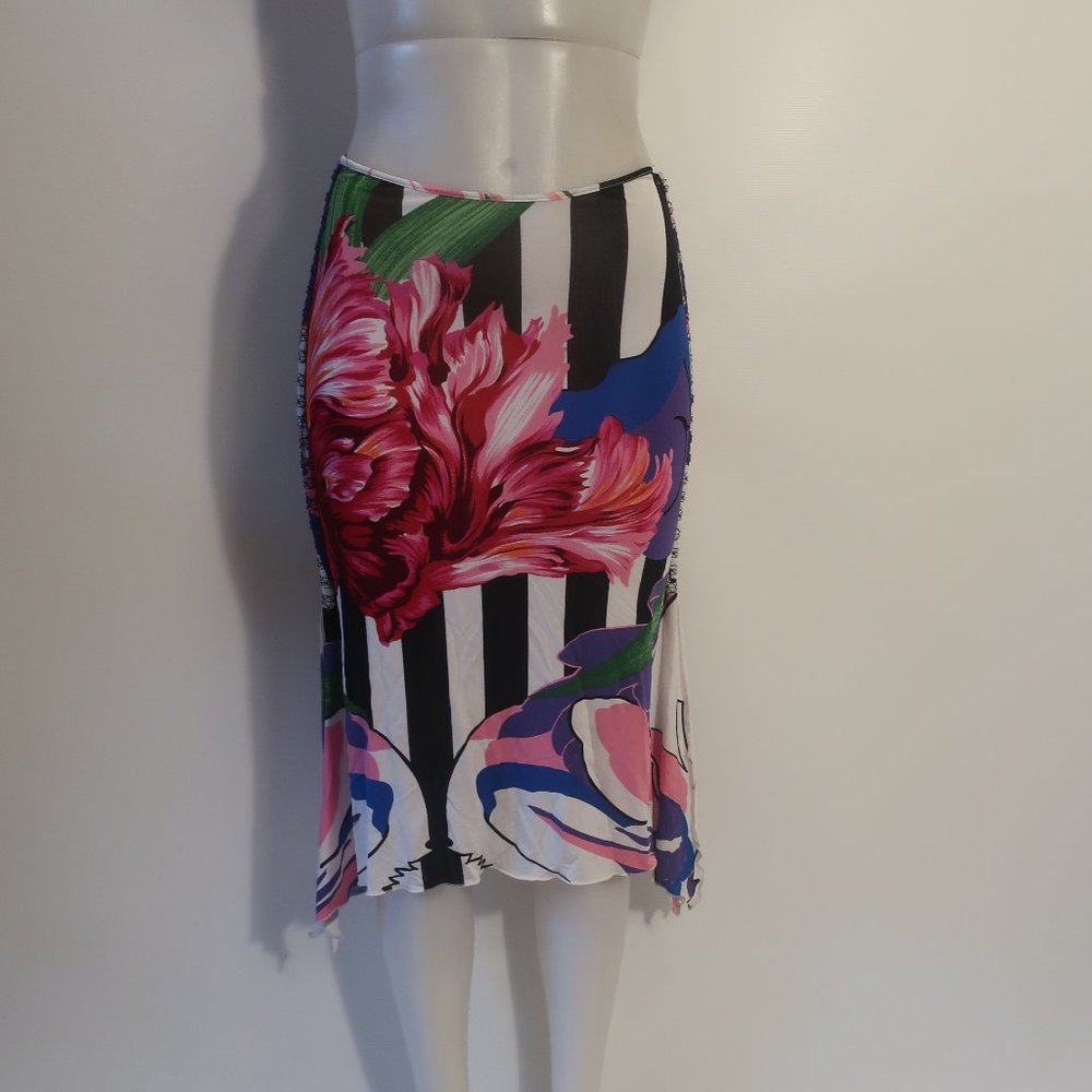 Gianfranco Ferré Floral Stripe Midi Skirt in Black, Pink, Red, Blue, Green